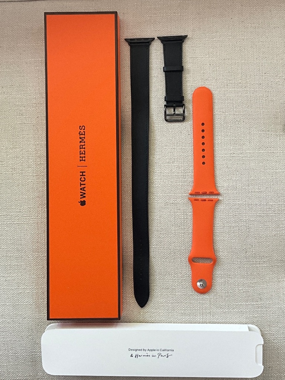 Apple Watch Hermès Double Tour Noir Leather + Orange Sport Bands | 38/40/41